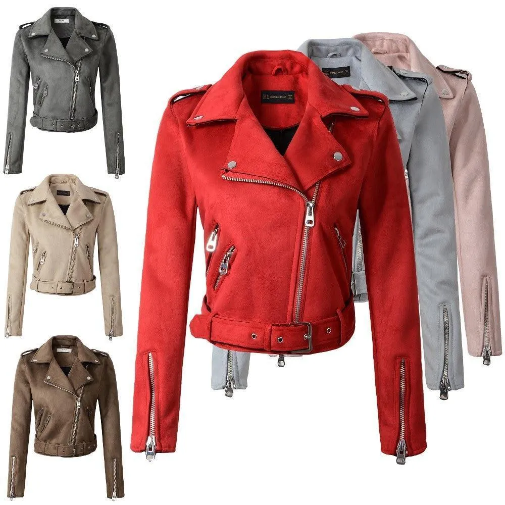 Lady Biker Suede Leather Jacket