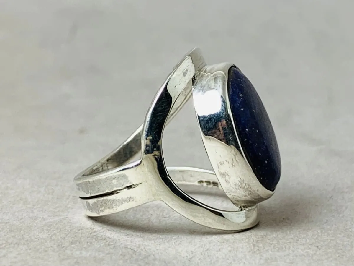 Lapis Lazuli Sterling Silver Silver Ring, Statement Boho Handmade Jewelry,Gift for Her