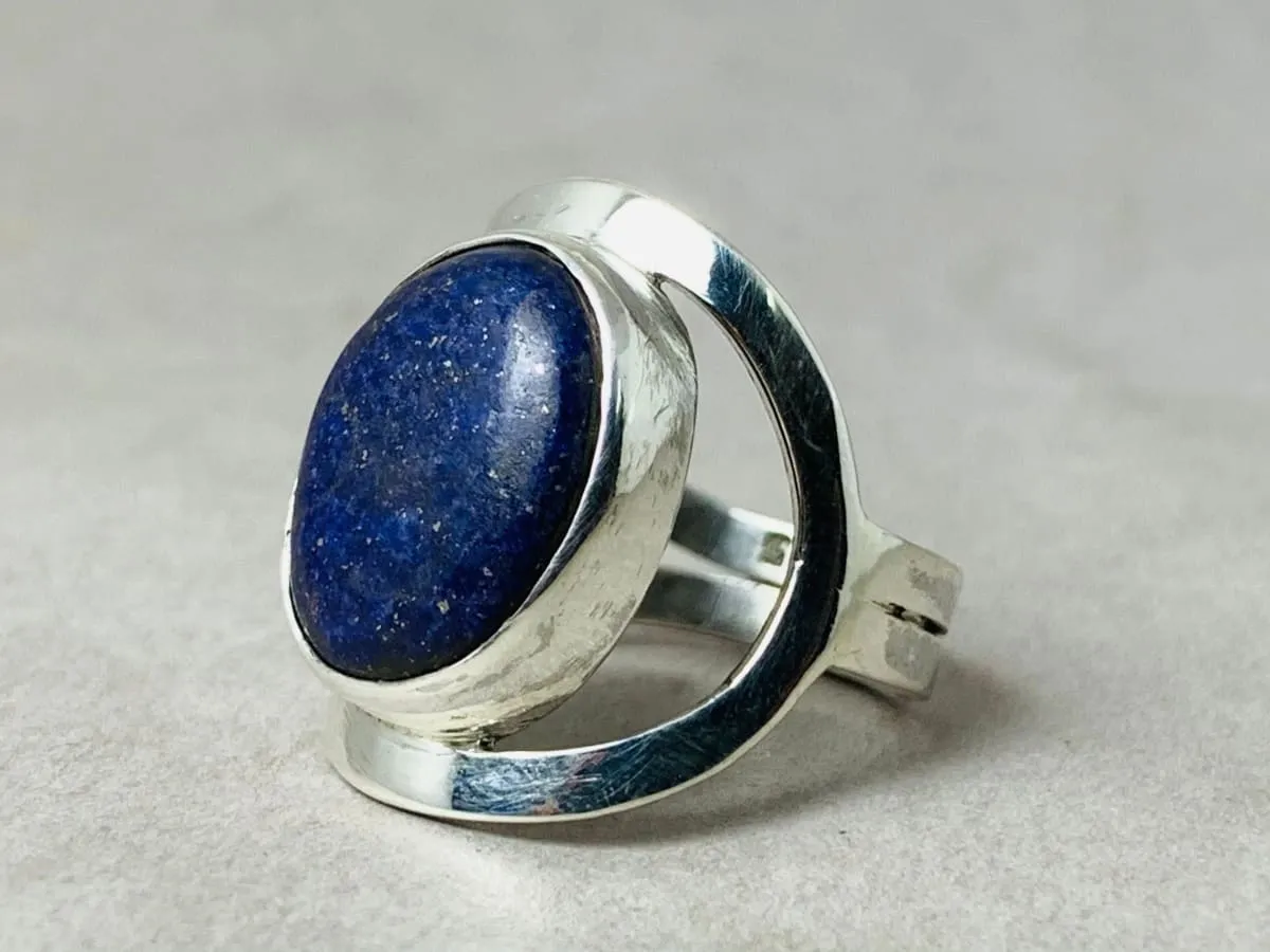 Lapis Lazuli Sterling Silver Silver Ring, Statement Boho Handmade Jewelry,Gift for Her