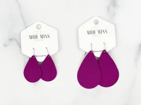 Leather Teardrop Earring Magenta