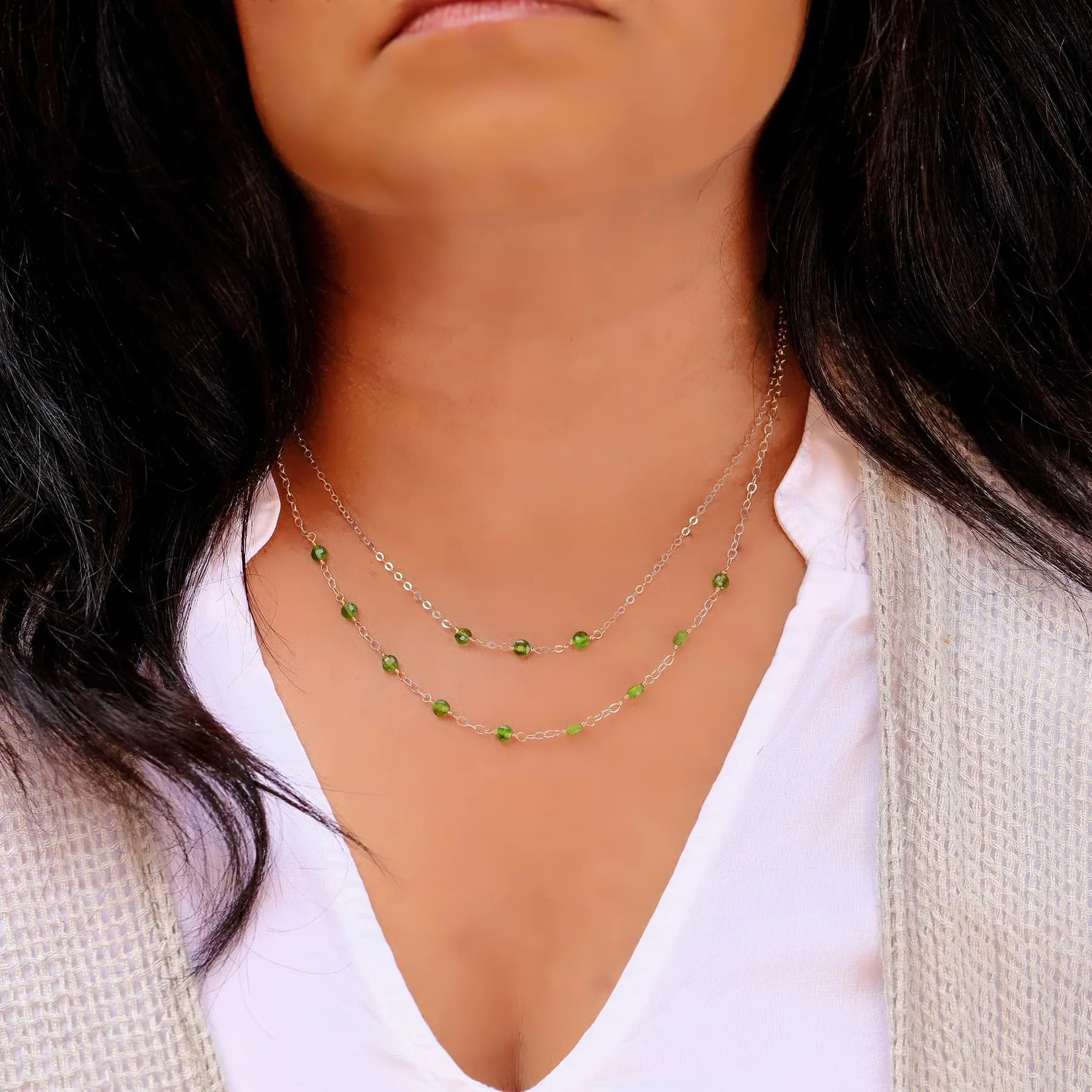 Londonberry - Chrome Diopside Sterling Silver Double Strand Necklace