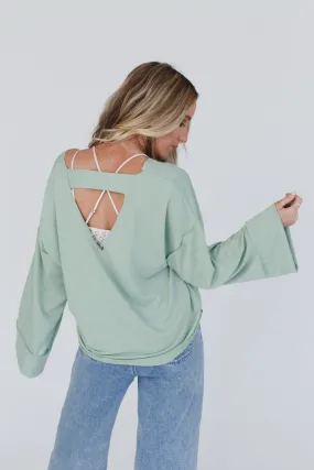 Love It V Neckline Sweater Top - Light Sage