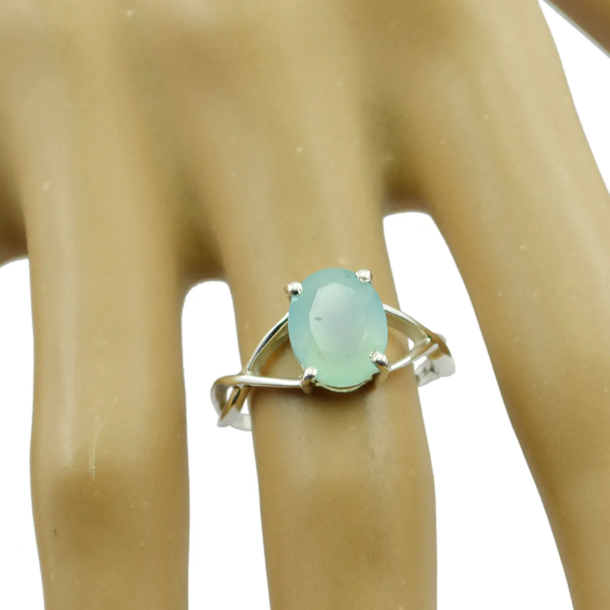 Magnificent Gem Aqua Chalcedony Sterling Silver Ring Goldsmith Jewelry