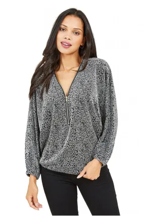 Mela London Silver Leopard Zip Top