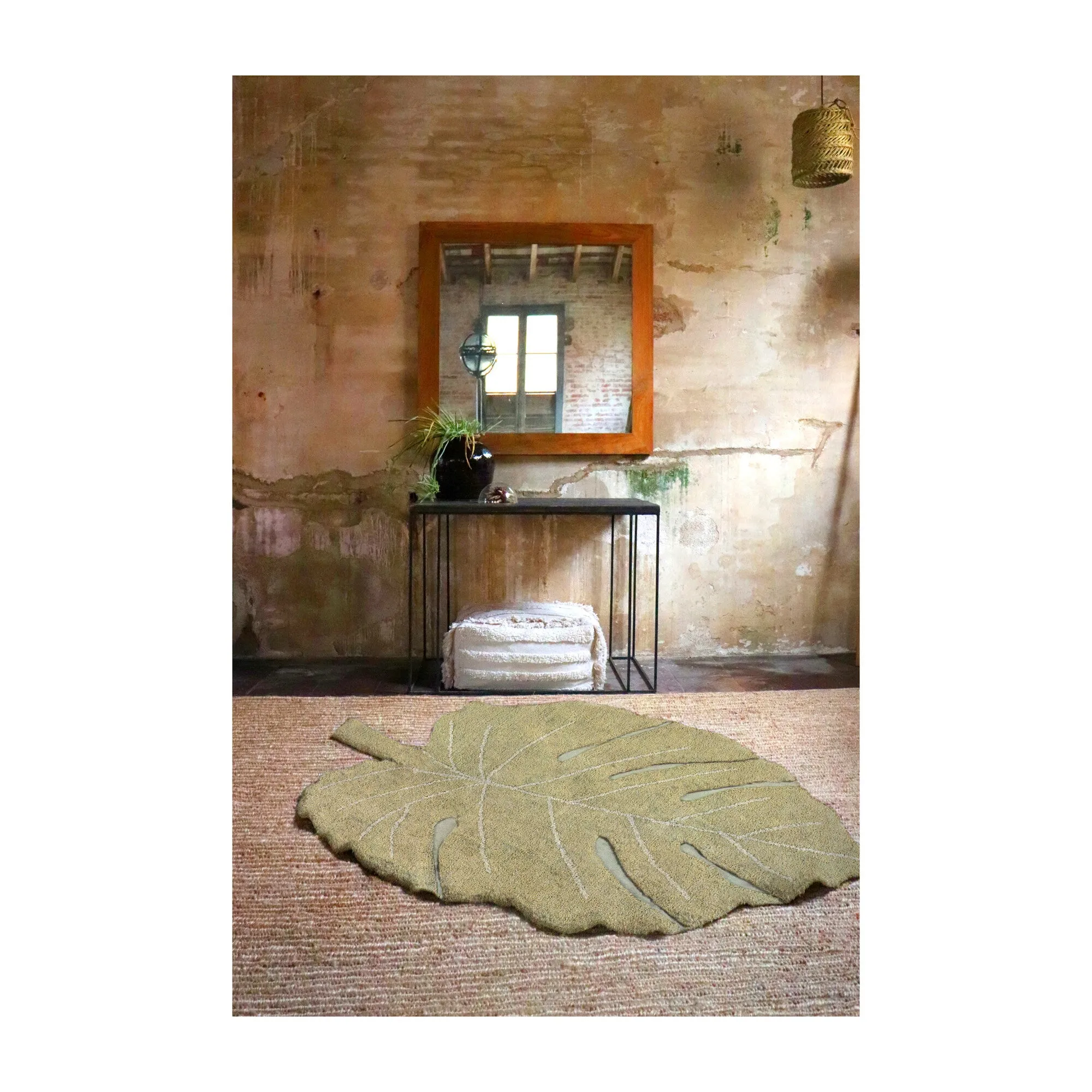 Monstera Washable Rug - Olive