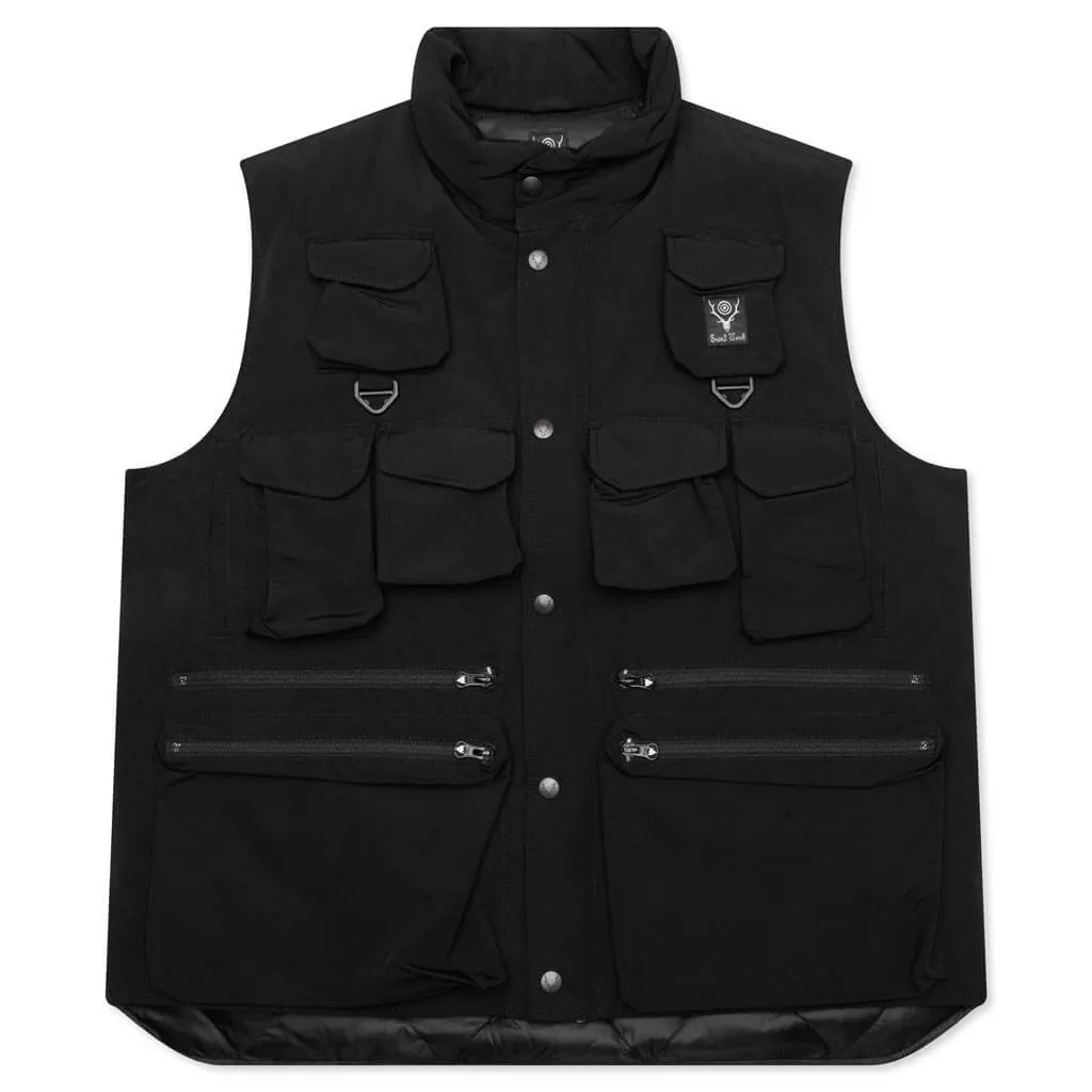 Multi-Pocket Zipped Down Vest - Black