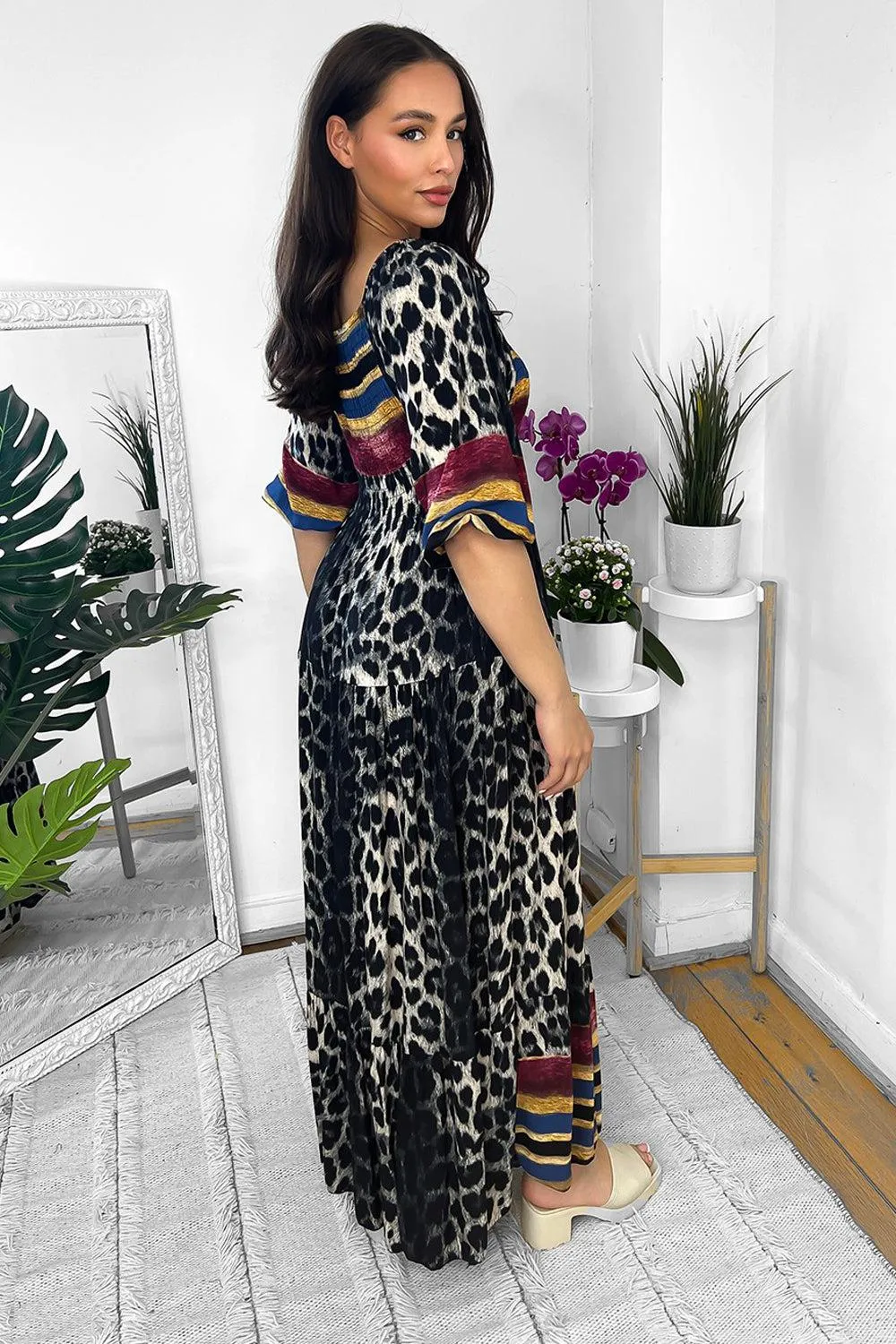 Multicolour Leopard Print Milkmaid Maxi Dress