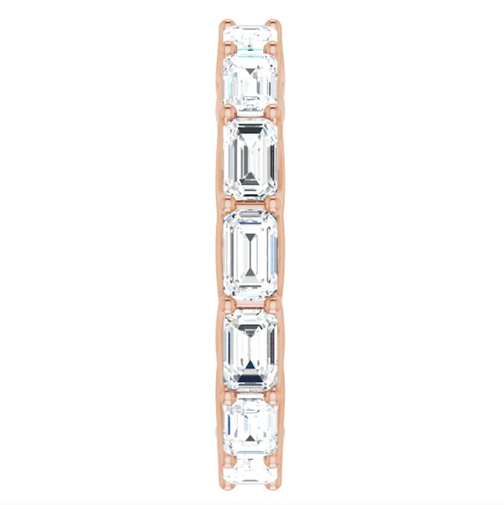 MUZU 5 Carat Emerald-Cut Diamond Eternity Ring Rose Gold 30 pointer G Color VS1 Clarity Shared Prong Band By Mike Nekta NYC