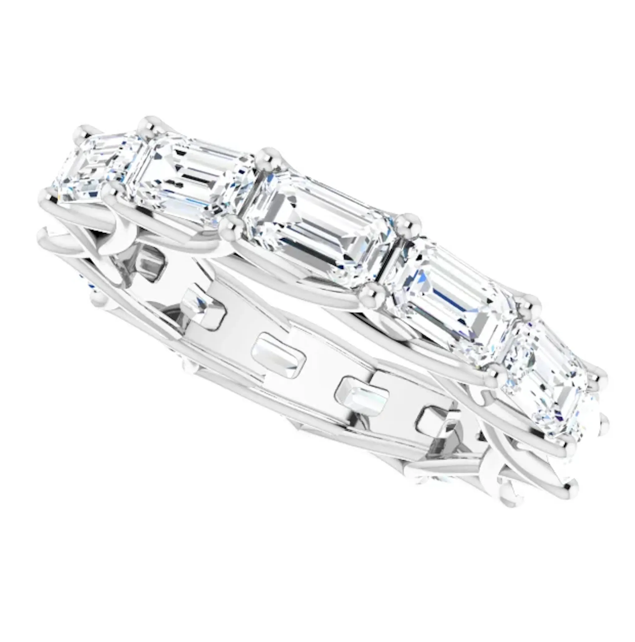 MUZU 5 Carat Emerald-Cut Diamond Eternity Ring White Gold 30 pointer G Color VS1 Clarity Shared Prong Band By Mike Nekta NYC