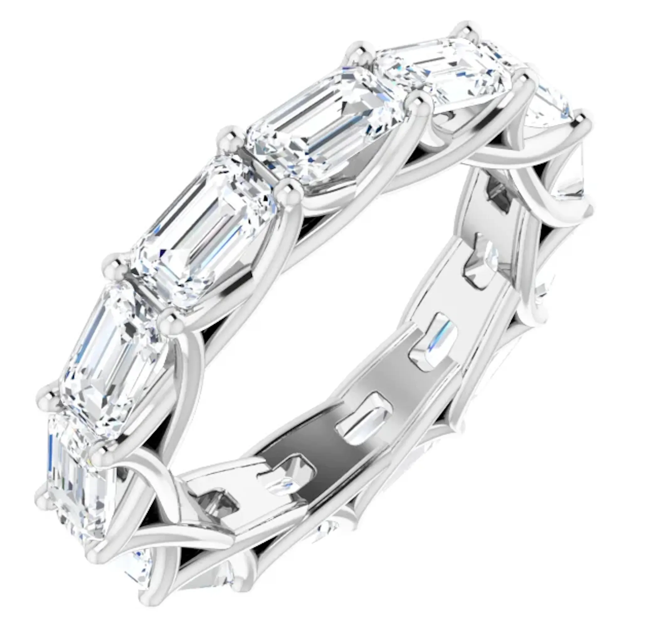 MUZU 5 Carat Emerald-Cut Diamond Eternity Ring White Gold 30 pointer G Color VS1 Clarity Shared Prong Band By Mike Nekta NYC