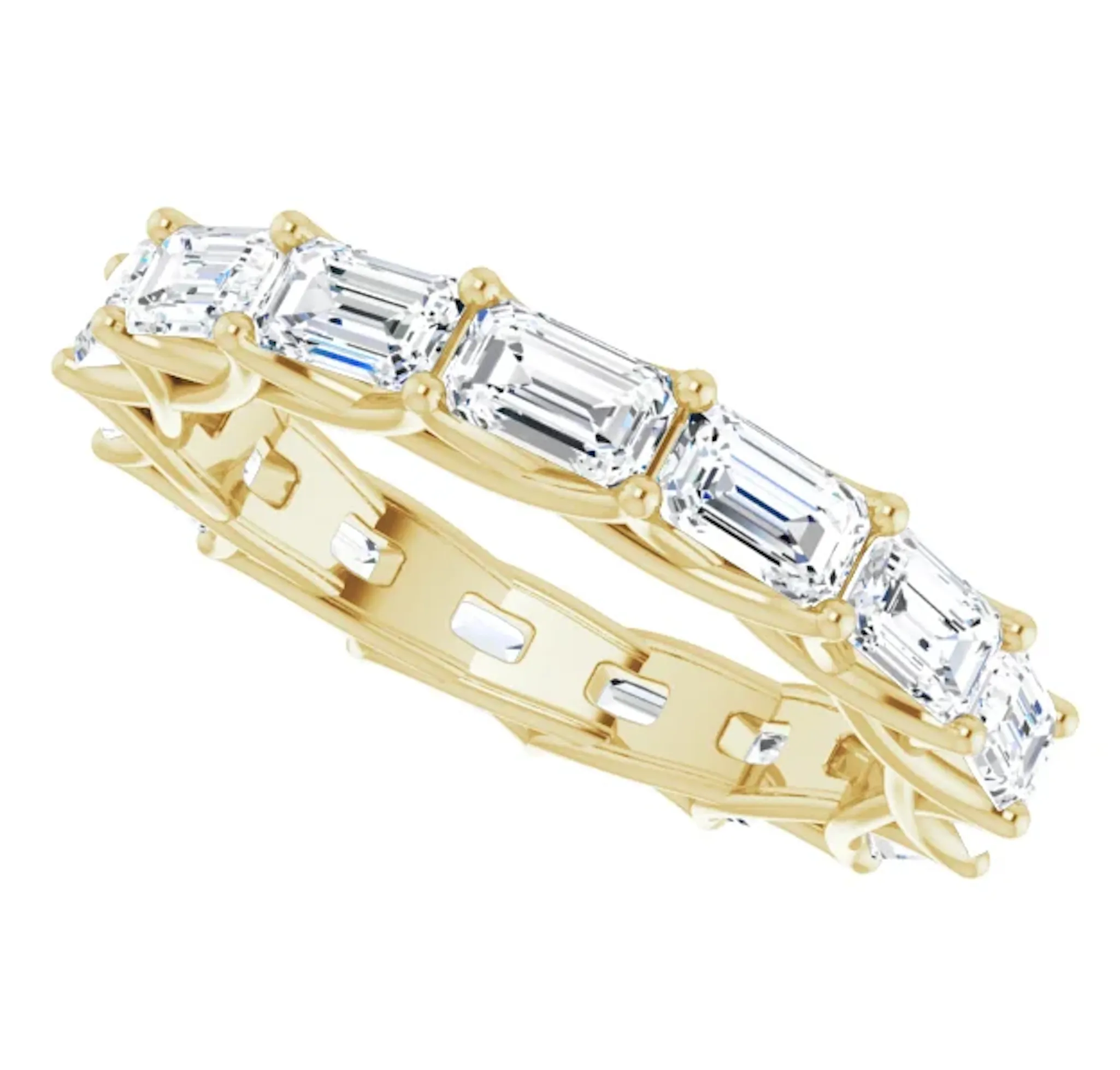 MUZU 5 Carat Emerald-Cut Diamond Eternity Ring Yellow Gold 30 pointer G Color VS1 Clarity Shared Prong Band By Mike Nekta NYC