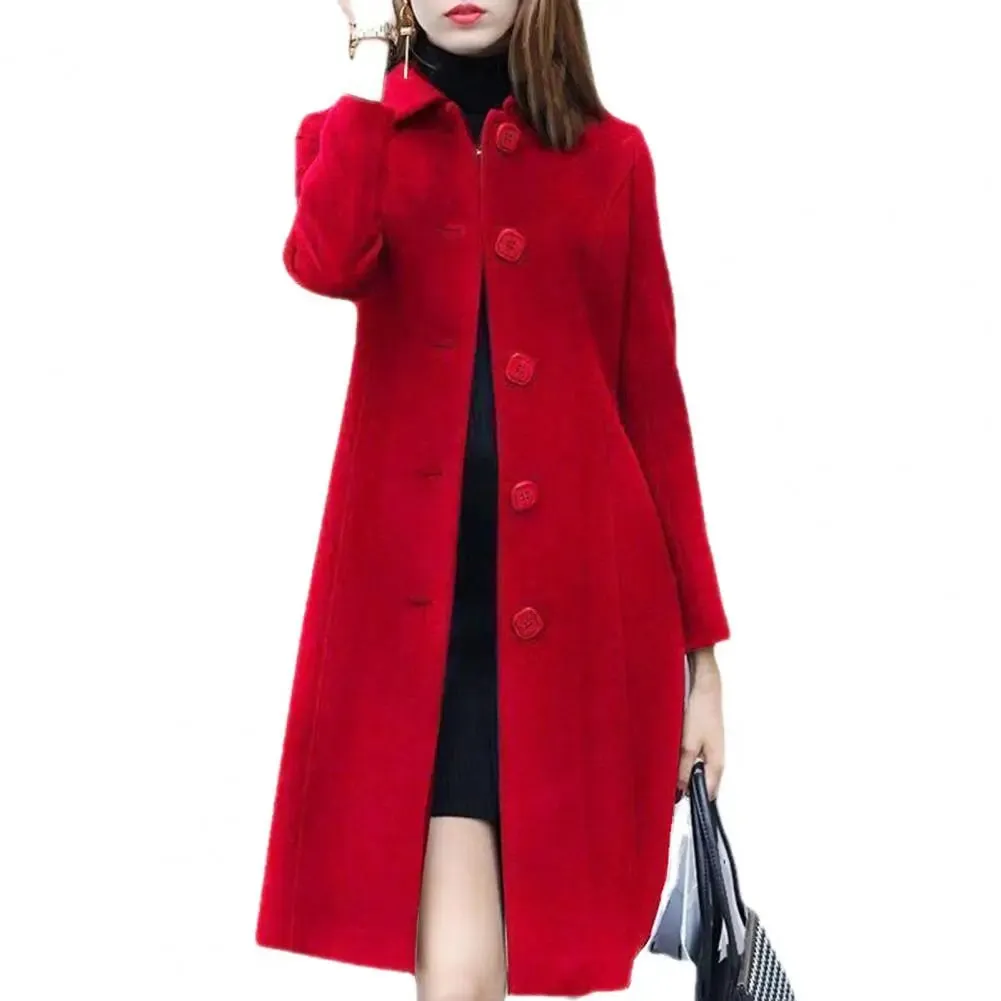 New Fashion British Solid Button Wool Coat Women Long Sleeve Jackets Woman Elegant Pocket Slim Outfit Mujer