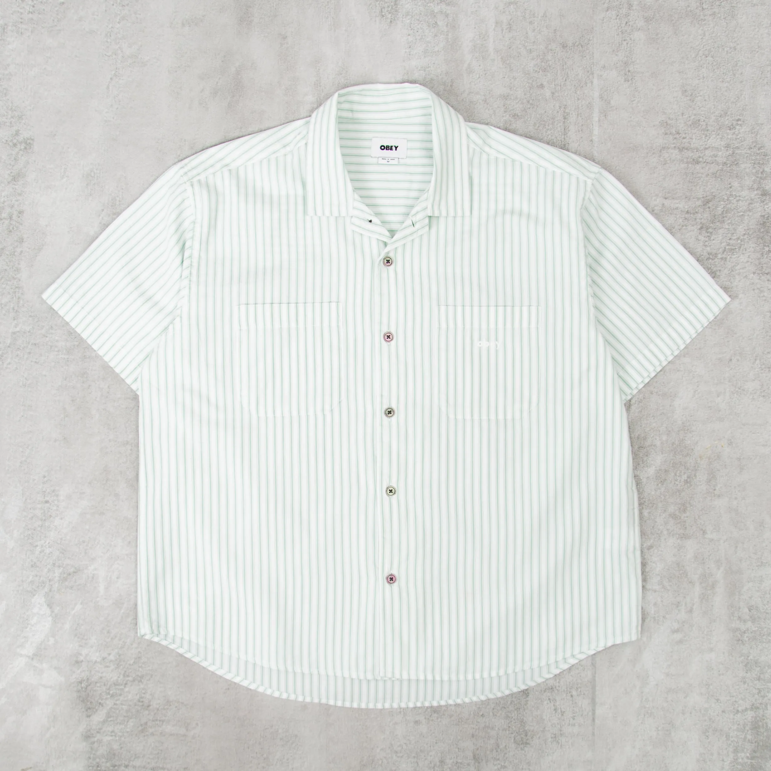 Obey Bigwig Stripe Woven S/S Shirt - Good Grey Multi