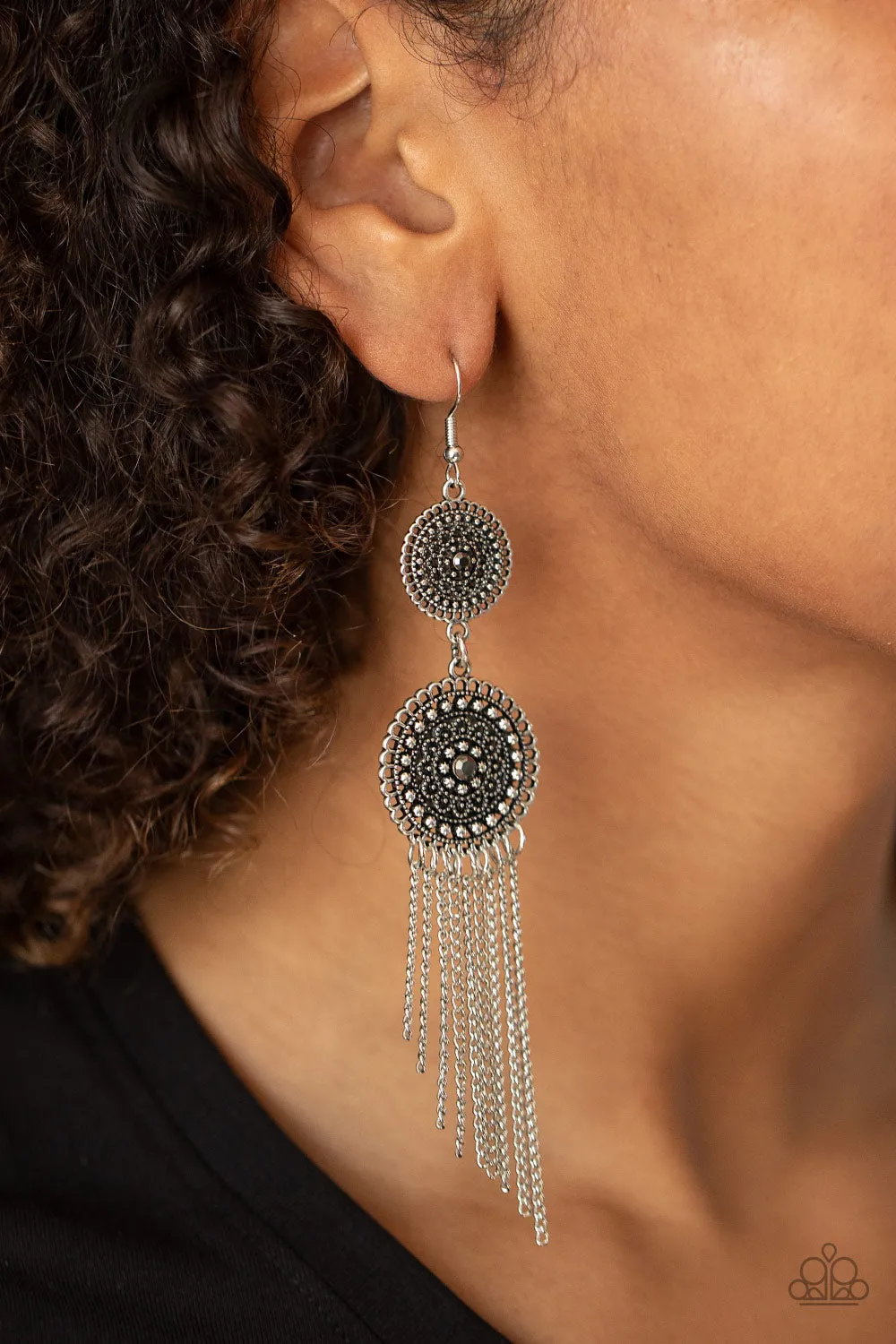 Paparazzi Earring ~ Medallion Mecca - Silver Earrings