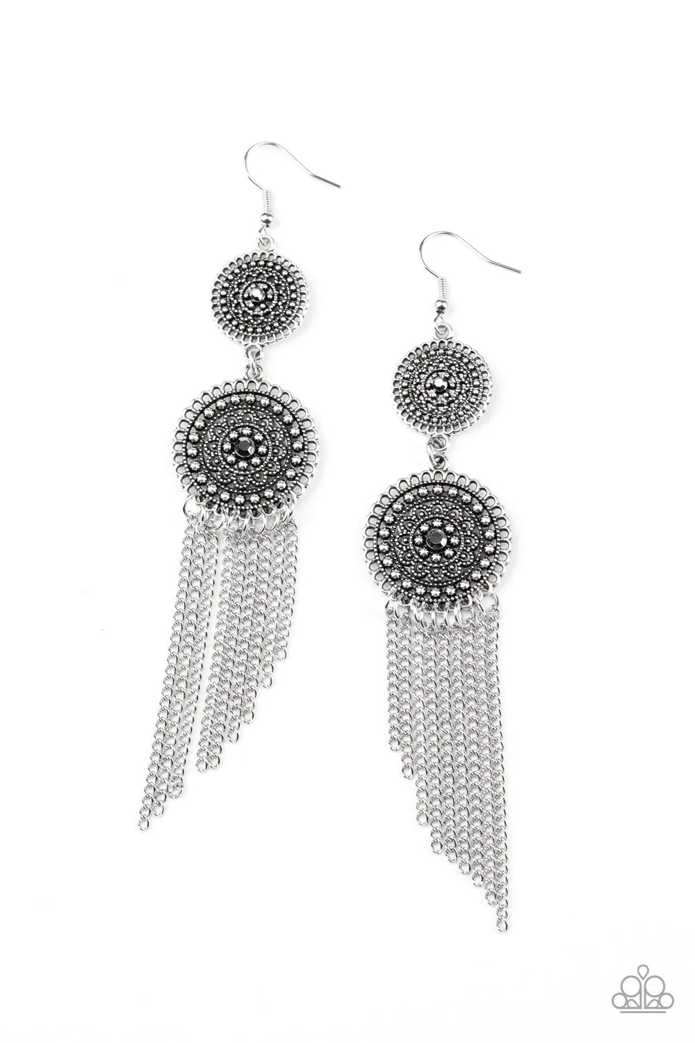 Paparazzi Earring ~ Medallion Mecca - Silver Earrings