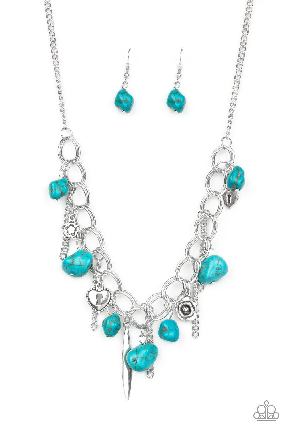 Paparazzi Necklace ~ Southern Sweetheart - Blue Rock Beads and Silver Charms Necklace