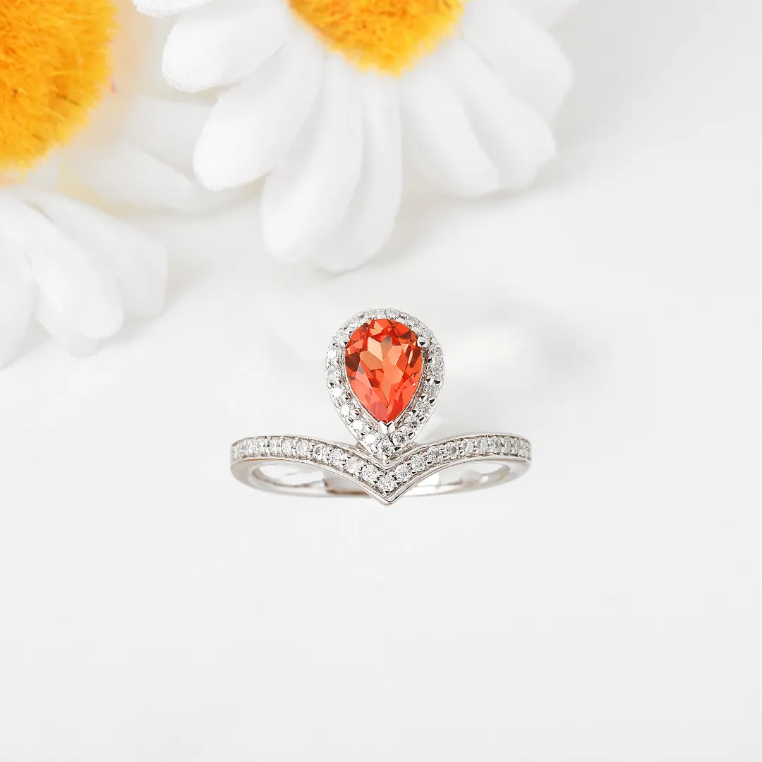 Peach Sapphire Pear Ring