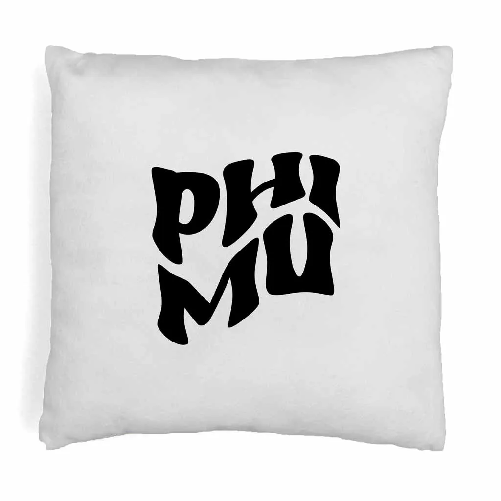 Phi Mu Greek Mod Design on a Sorority Throw Pillow Cover for Dorm Room or Apartment Decor