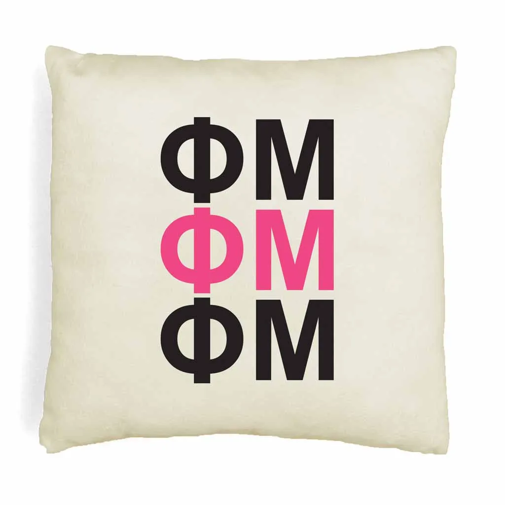 Phi Mu Throw Pillow Cover with Greek Letters