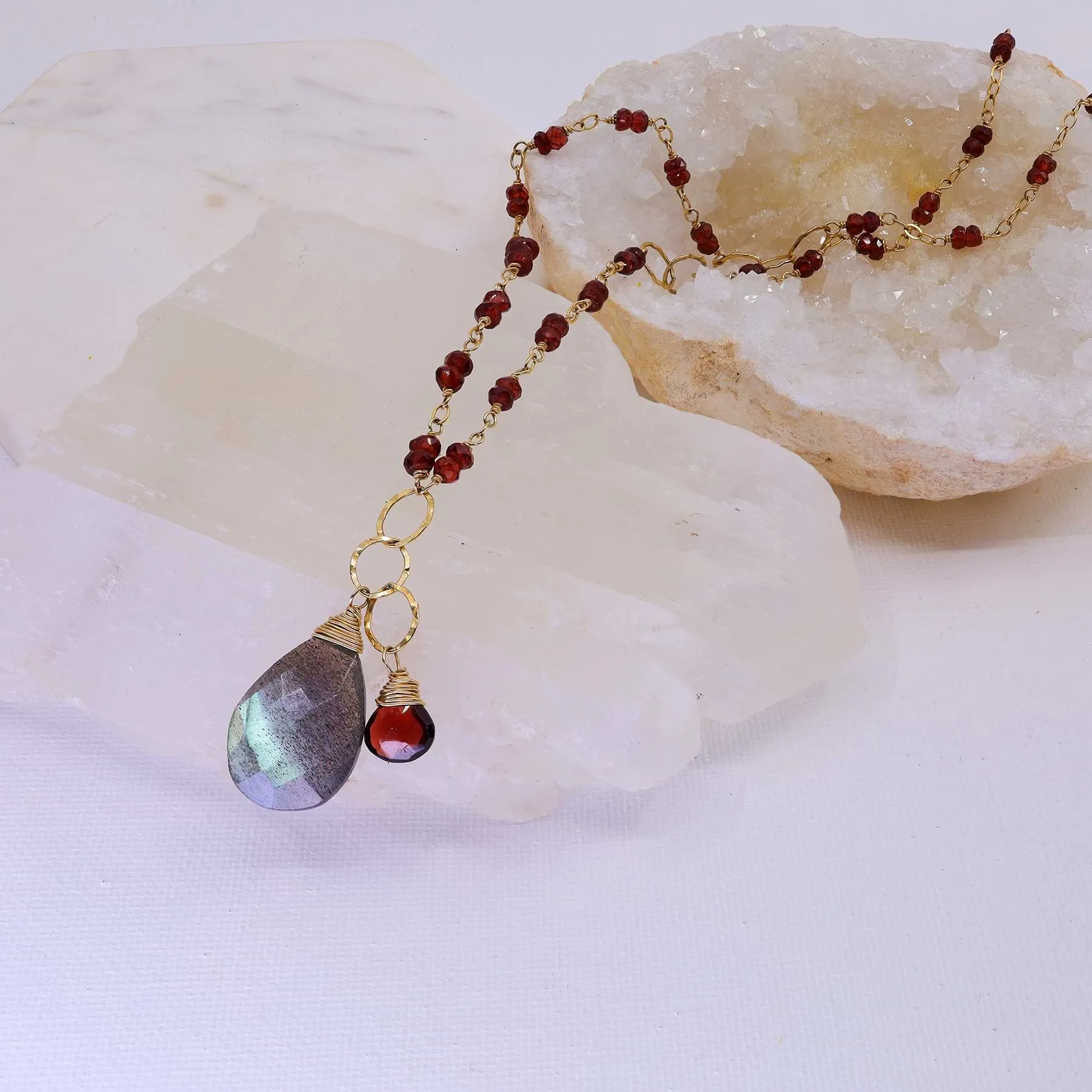 Porto - Garnet and Labradorite Gold Necklace