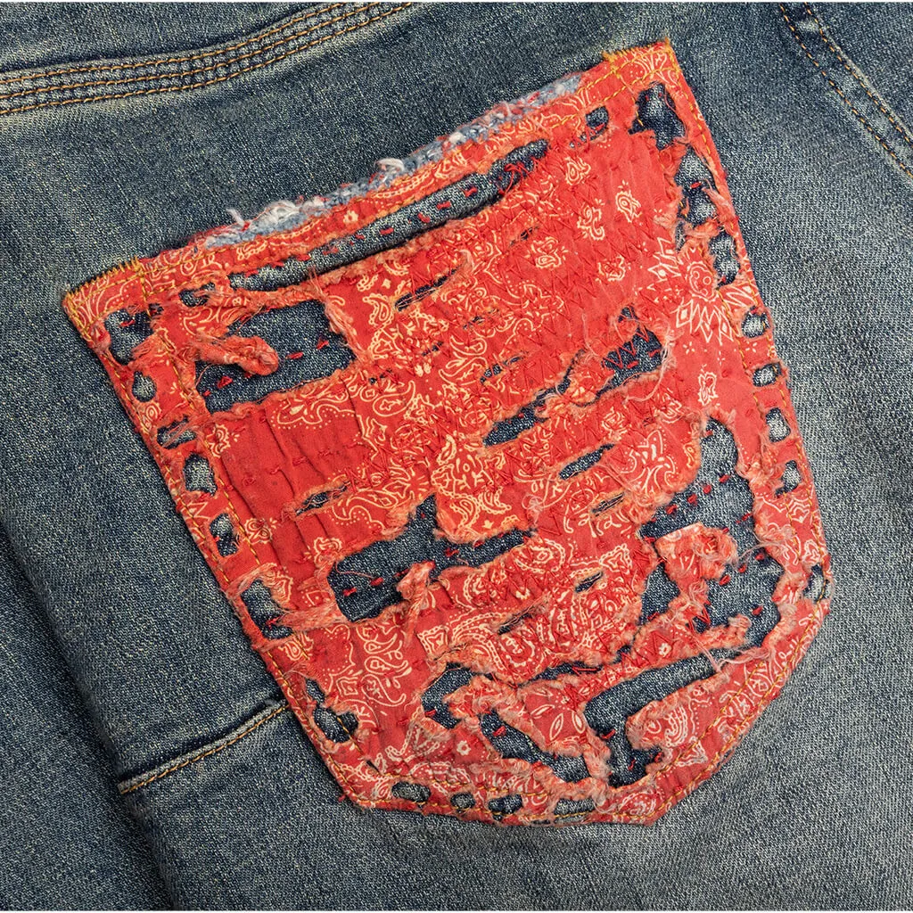 Purple Denim P001 - Mid Indigo Quilted Destroy Pocket