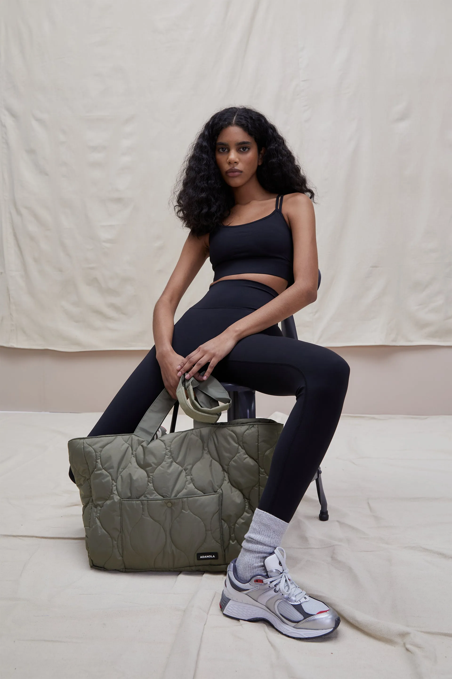 Quilted Nylon Tote Bag - Olive Green