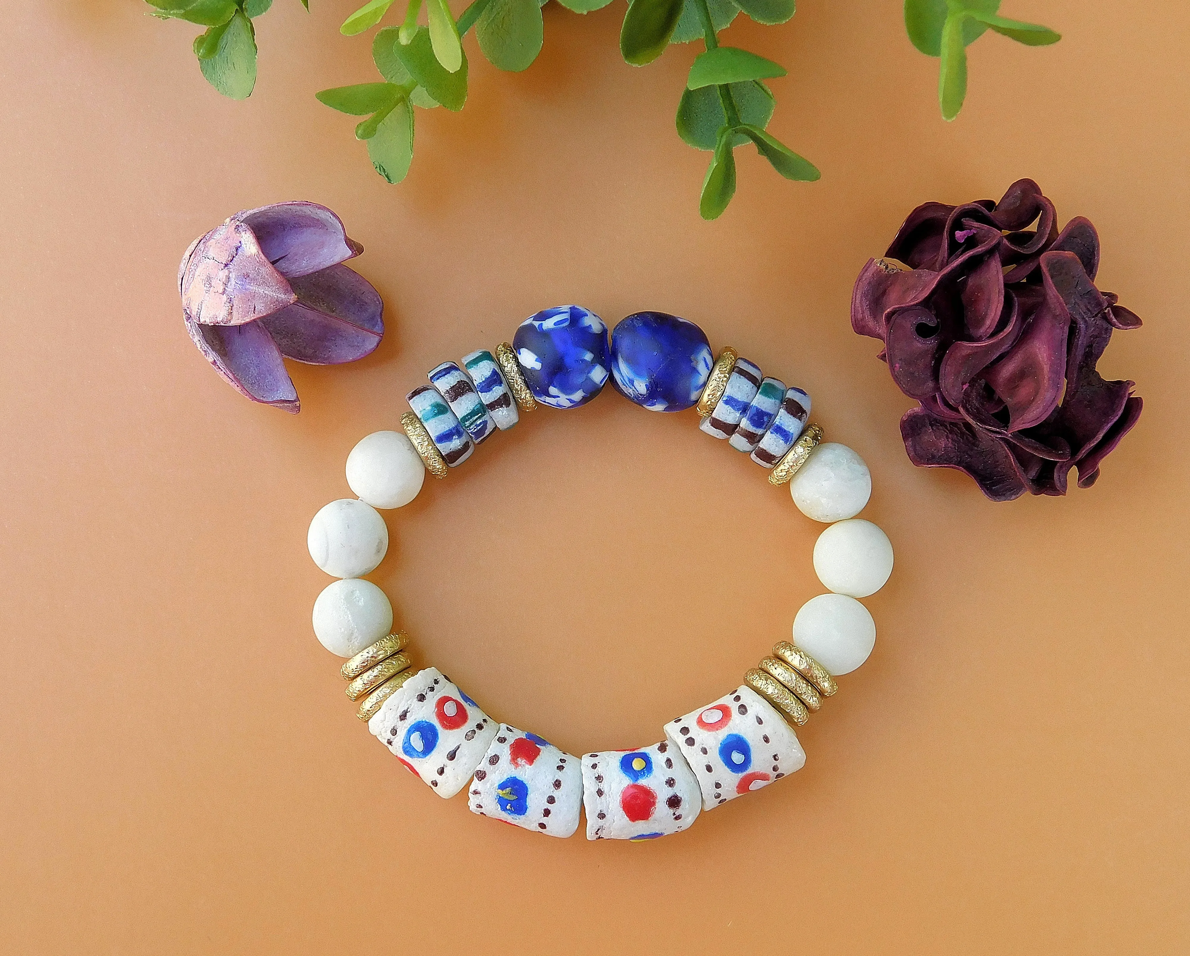 Red, White and Blue Krobo Bracelet