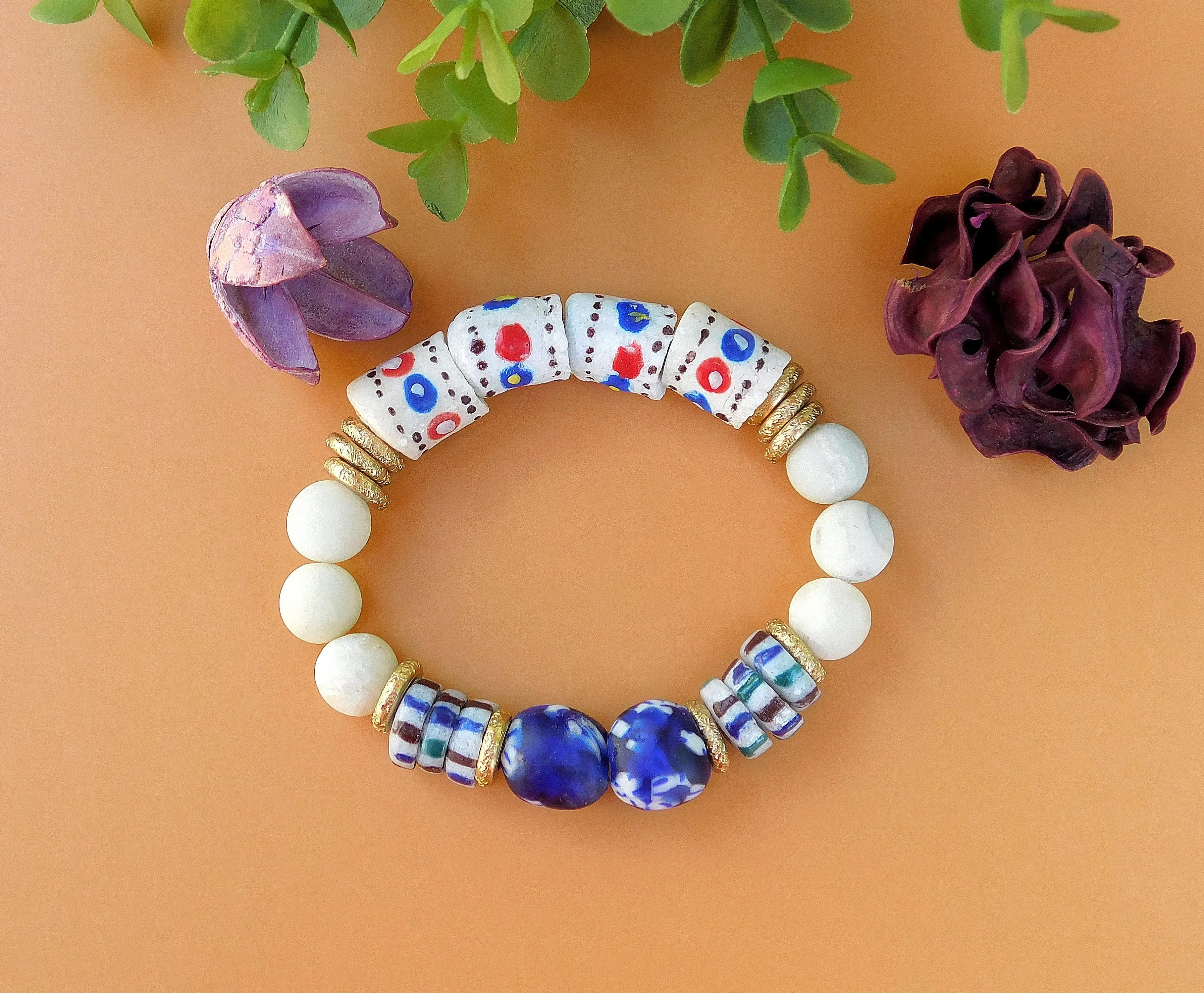 Red, White and Blue Krobo Bracelet