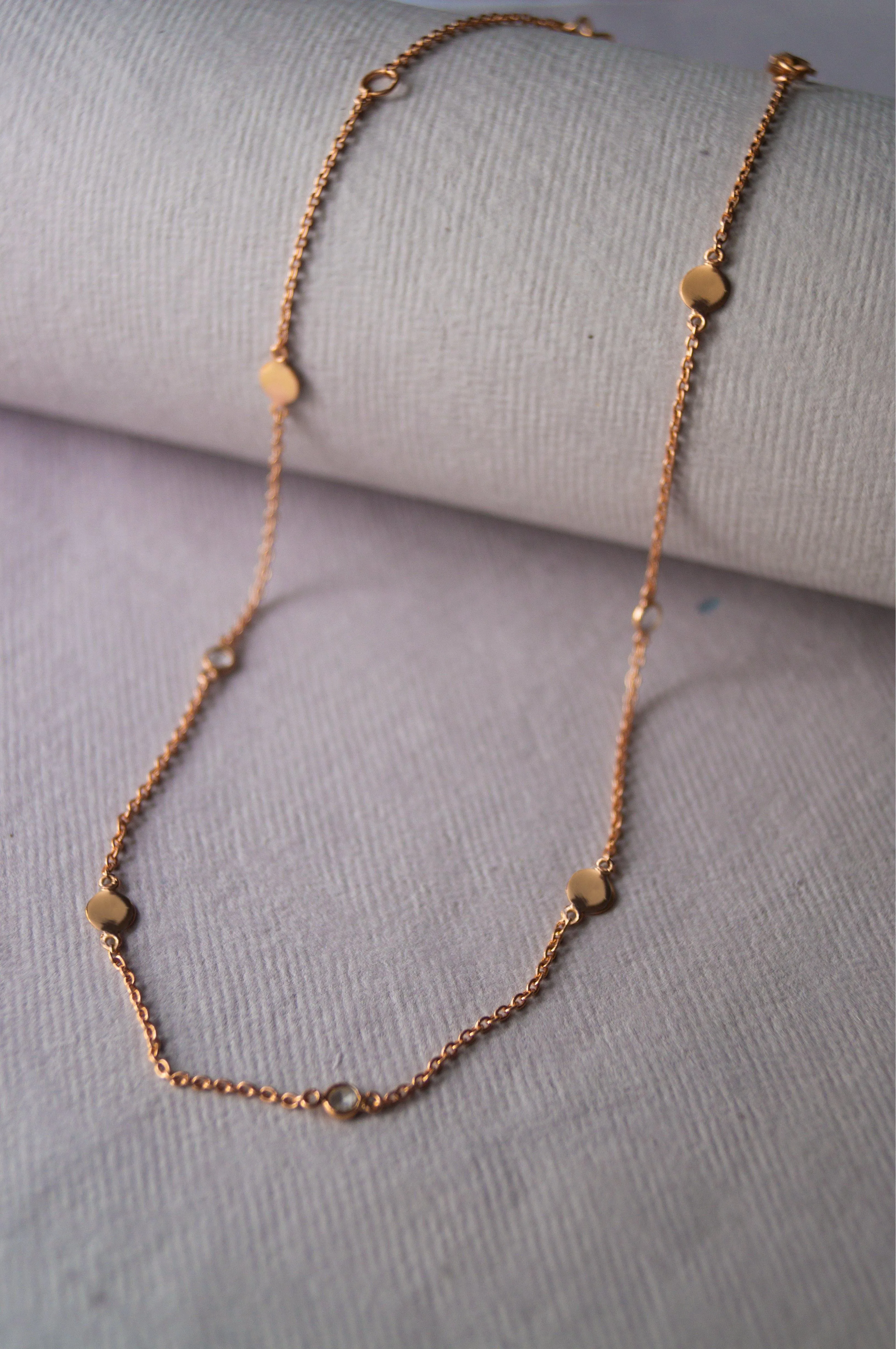 Retro Sparkle Station Gold Plated Sterling Silver Chain Necklace