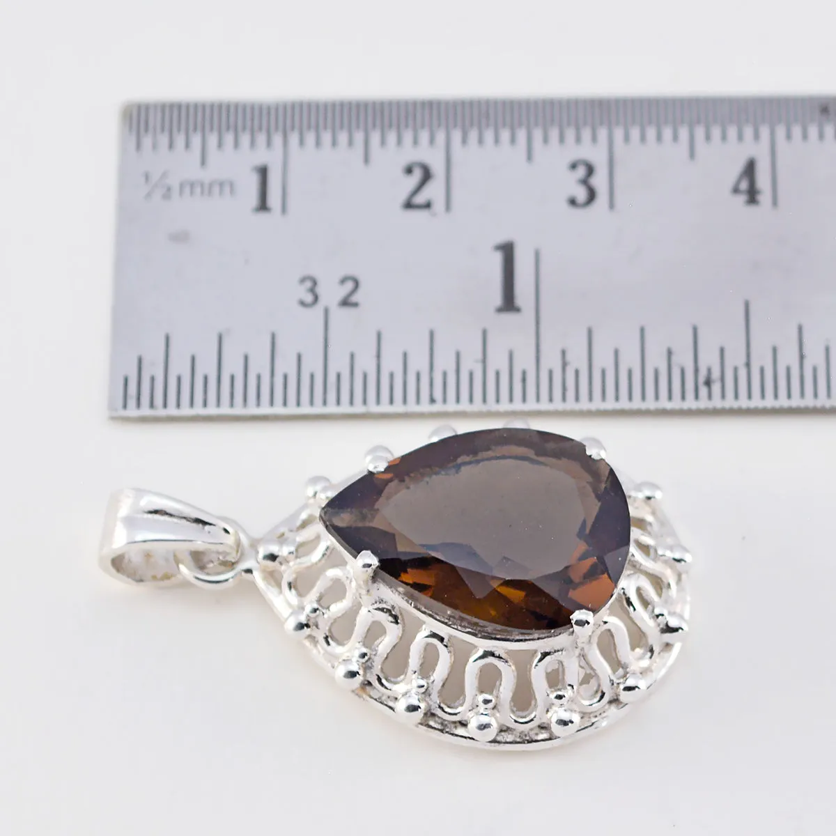 Riyo Genuine Gems Pear Faceted Brown smoky quartz 925 Silver Pendant gift for grandmom