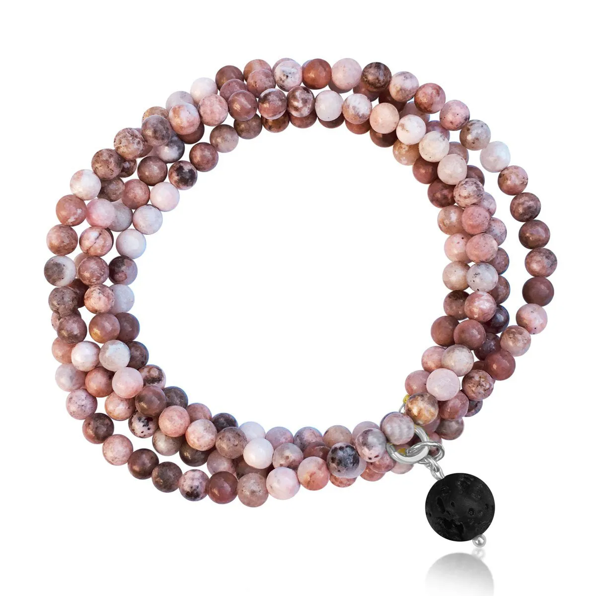 Rose Tan Earth Toned Jasper Wrap Bracelet for Protection - Silver