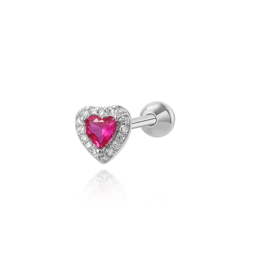 Ruby Royal Heart Screw Back Stud Earring