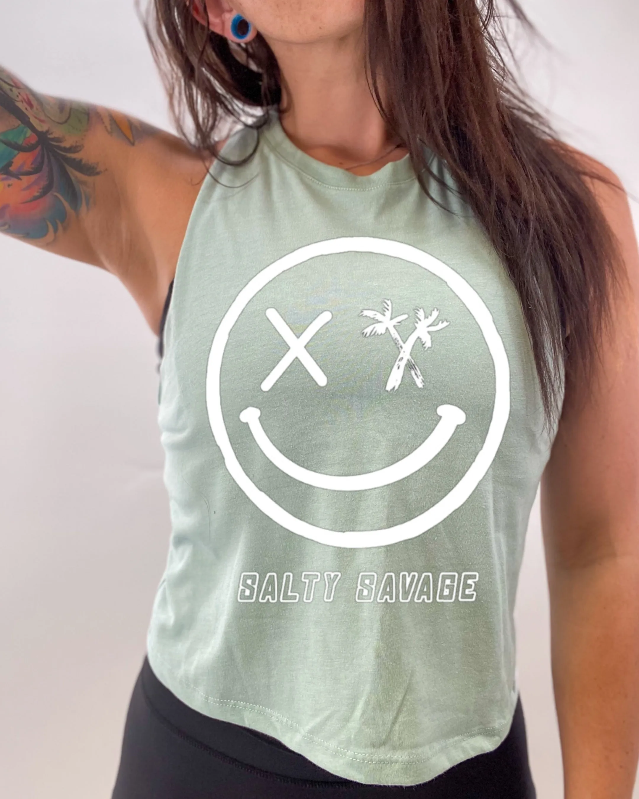 Salty Savage Ladies "Digital Splice Smile" Flowy Crop Tank