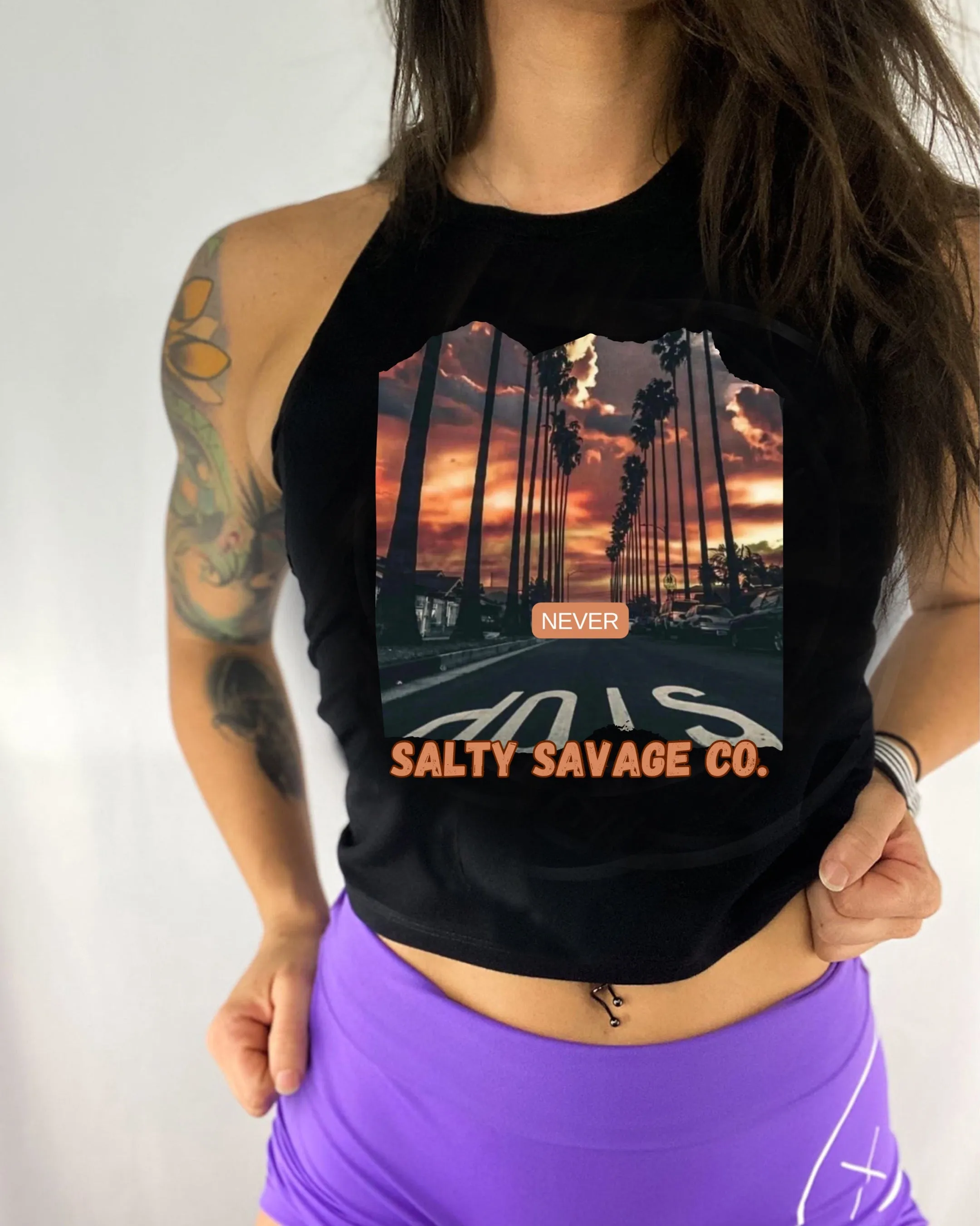 Salty Savage Ladies "NEVER STOP" Flowy Crop Tank