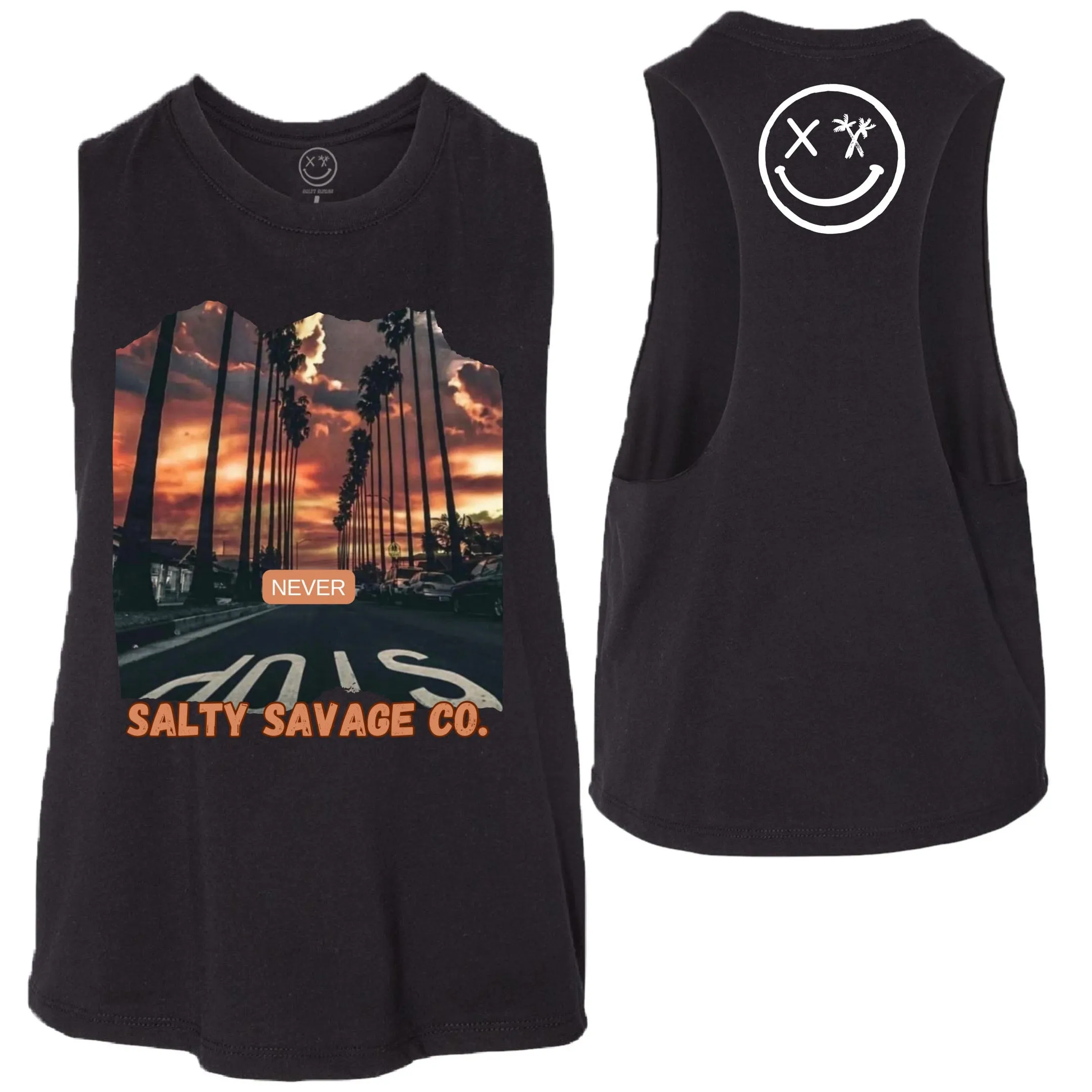 Salty Savage Ladies "NEVER STOP" Flowy Crop Tank