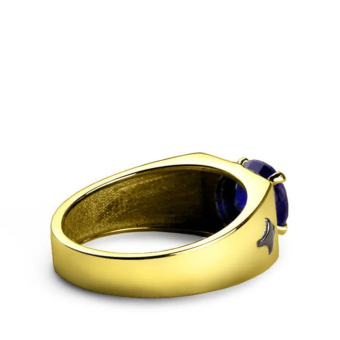 Sapphire Ring for Men in 14k Yellow Gold, Men's Gemstone Ring