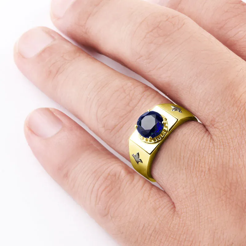 Sapphire Ring for Men in 14k Yellow Gold, Men's Gemstone Ring