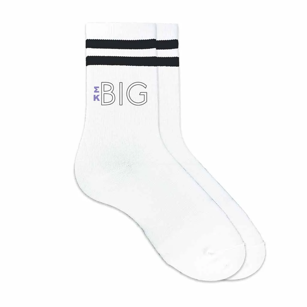 Sigma Kappa Sorority Socks for your Big and Little with Greek Letters on Striped Cotton Crew Socks