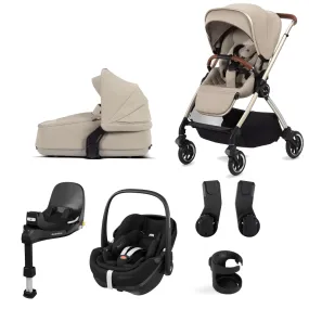 Silver Cross Dune with Compact Folding Carrycot and Pebble 360 PRO Travel Pack - Stone