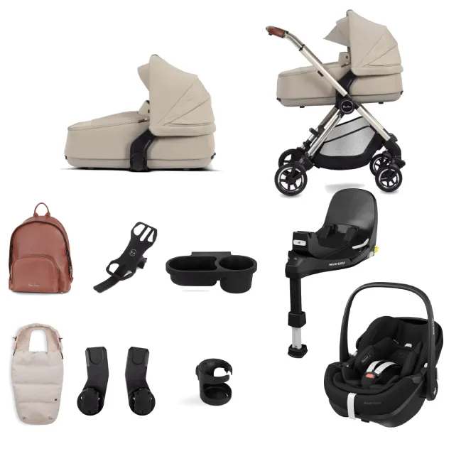 Silver Cross Dune with Compact Folding Carrycot and Pebble 360 PRO Ultimate Pack - Stone