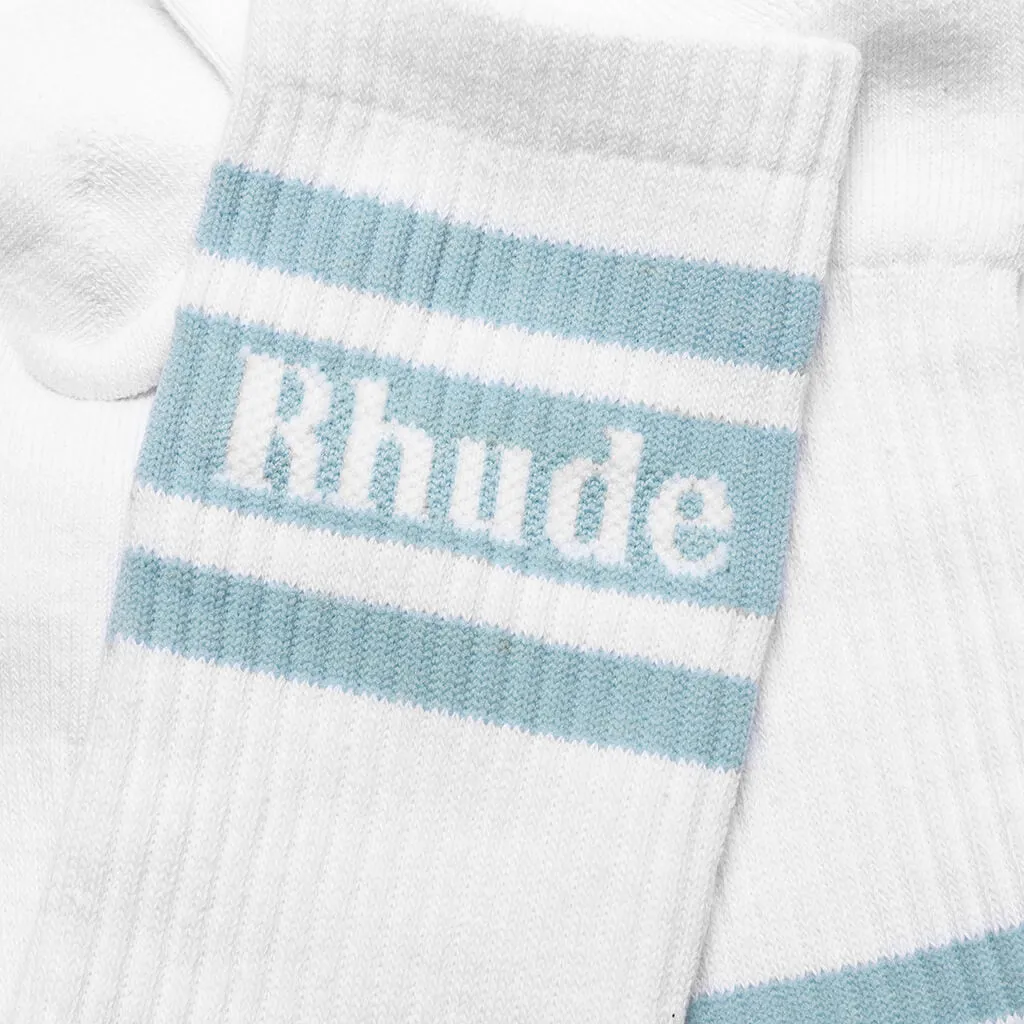 Striped Logo Sock - White/Light Blue