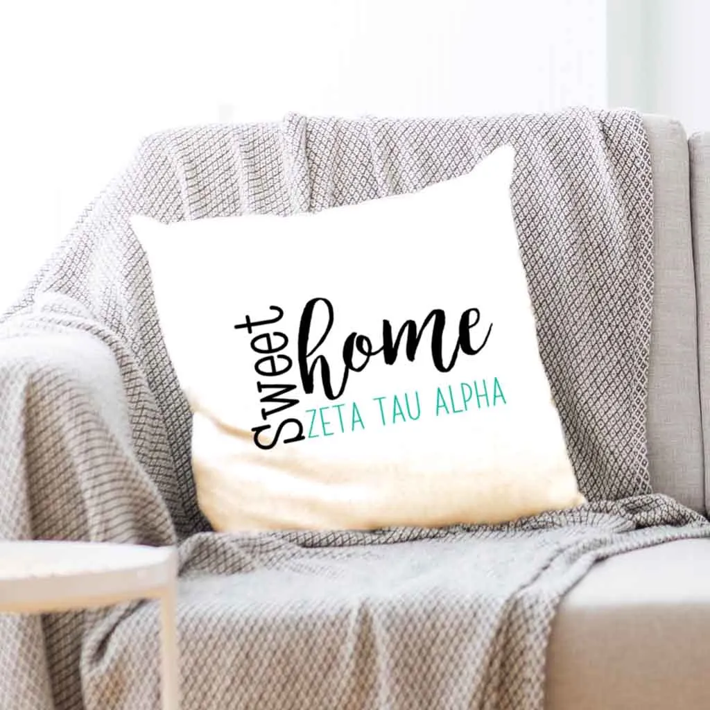 Sweet Home Zeta Tau Alpha Throw Pillow Cover for Sorority Room Decor