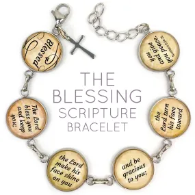 The Blessing Scripture Bracelet – Numbers 6 Glass Charm Stainless Steel Bible Verse Bracelet, 7.5-8.75