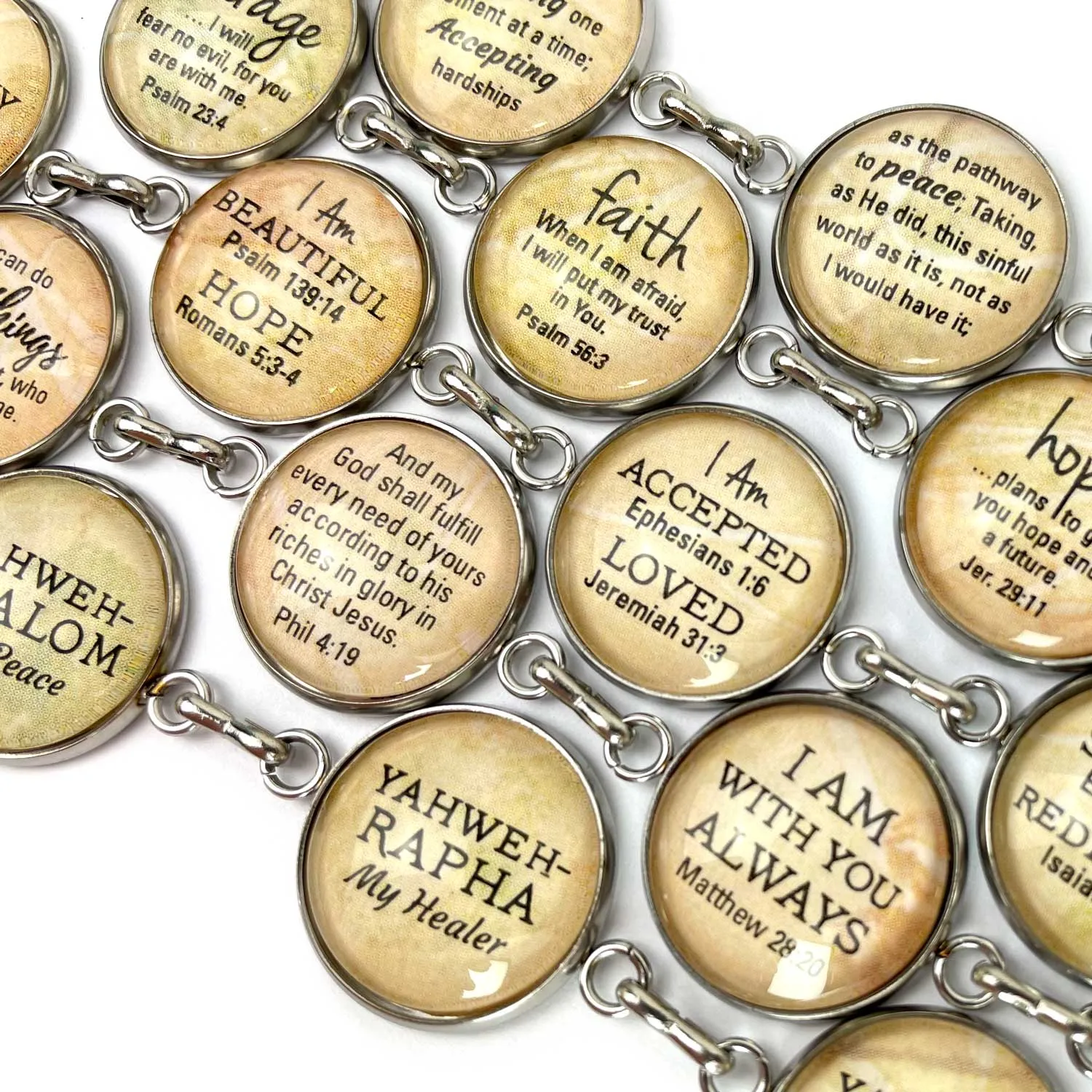 The Blessing Scripture Bracelet – Numbers 6 Glass Charm Stainless Steel Bible Verse Bracelet, 7.5-8.75