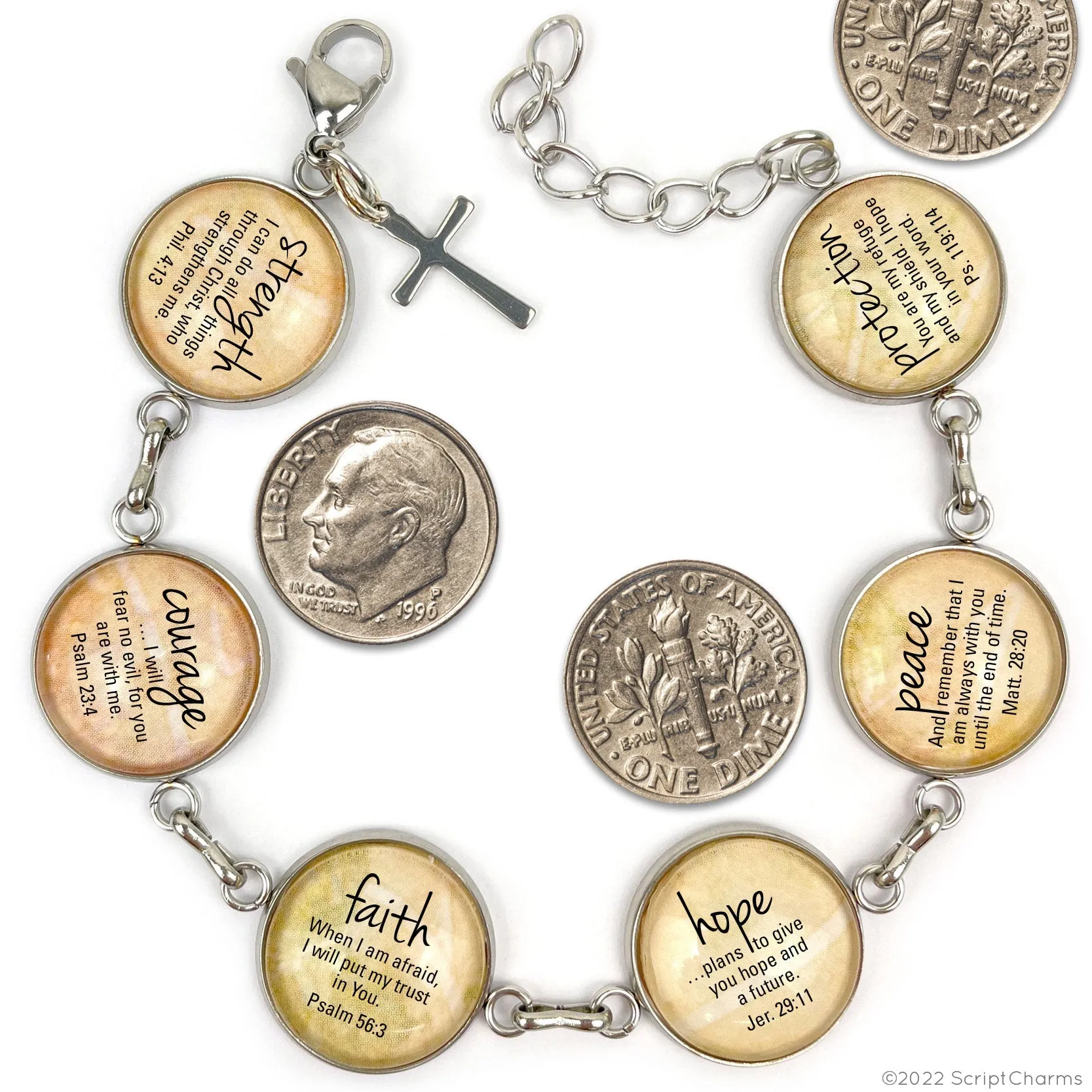 The Blessing Scripture Bracelet – Numbers 6 Glass Charm Stainless Steel Bible Verse Bracelet, 7.5-8.75