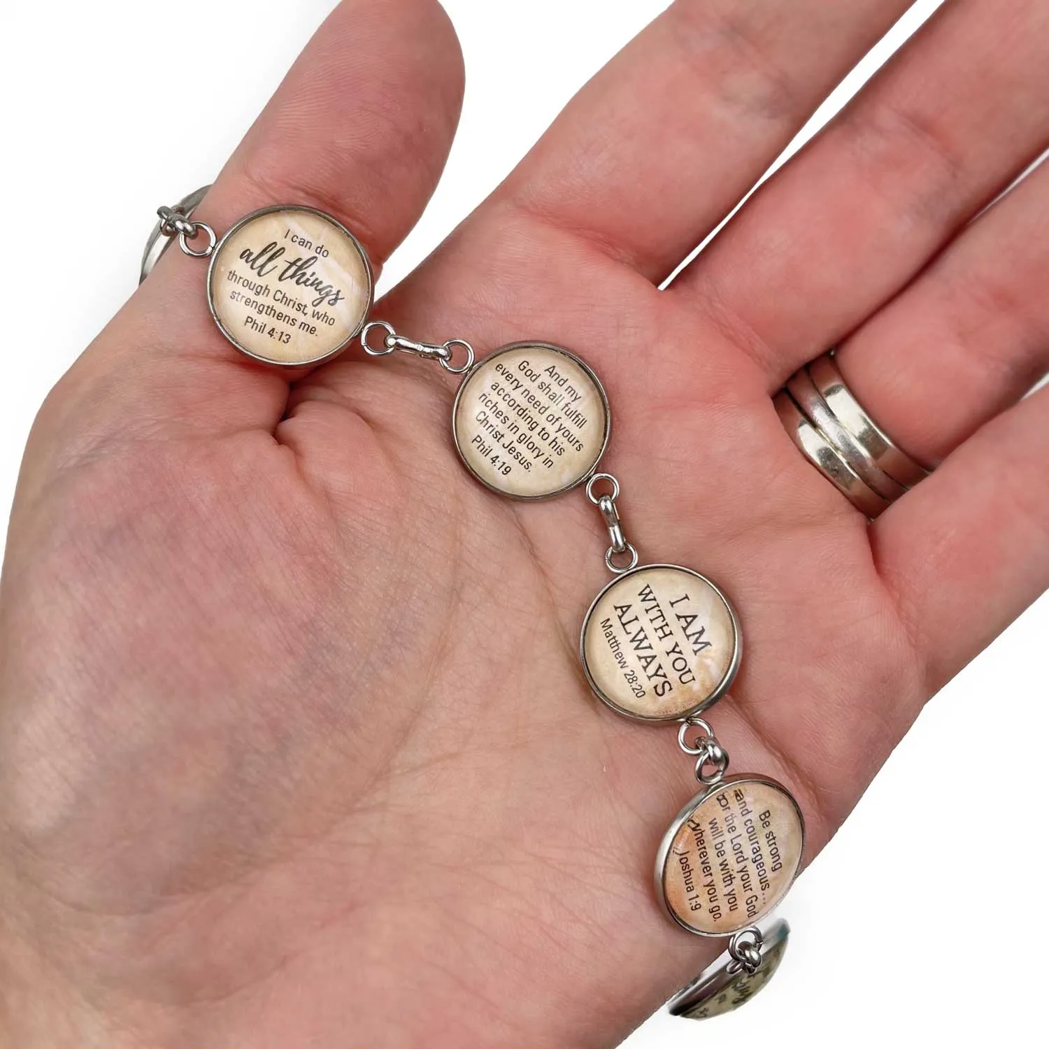 The Blessing Scripture Bracelet – Numbers 6 Glass Charm Stainless Steel Bible Verse Bracelet, 7.5-8.75