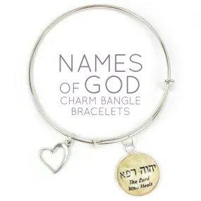 The Lord Who Heals – Yahweh Rapha – Hebrew Names of God Charm Bangle Bracelet, Silver