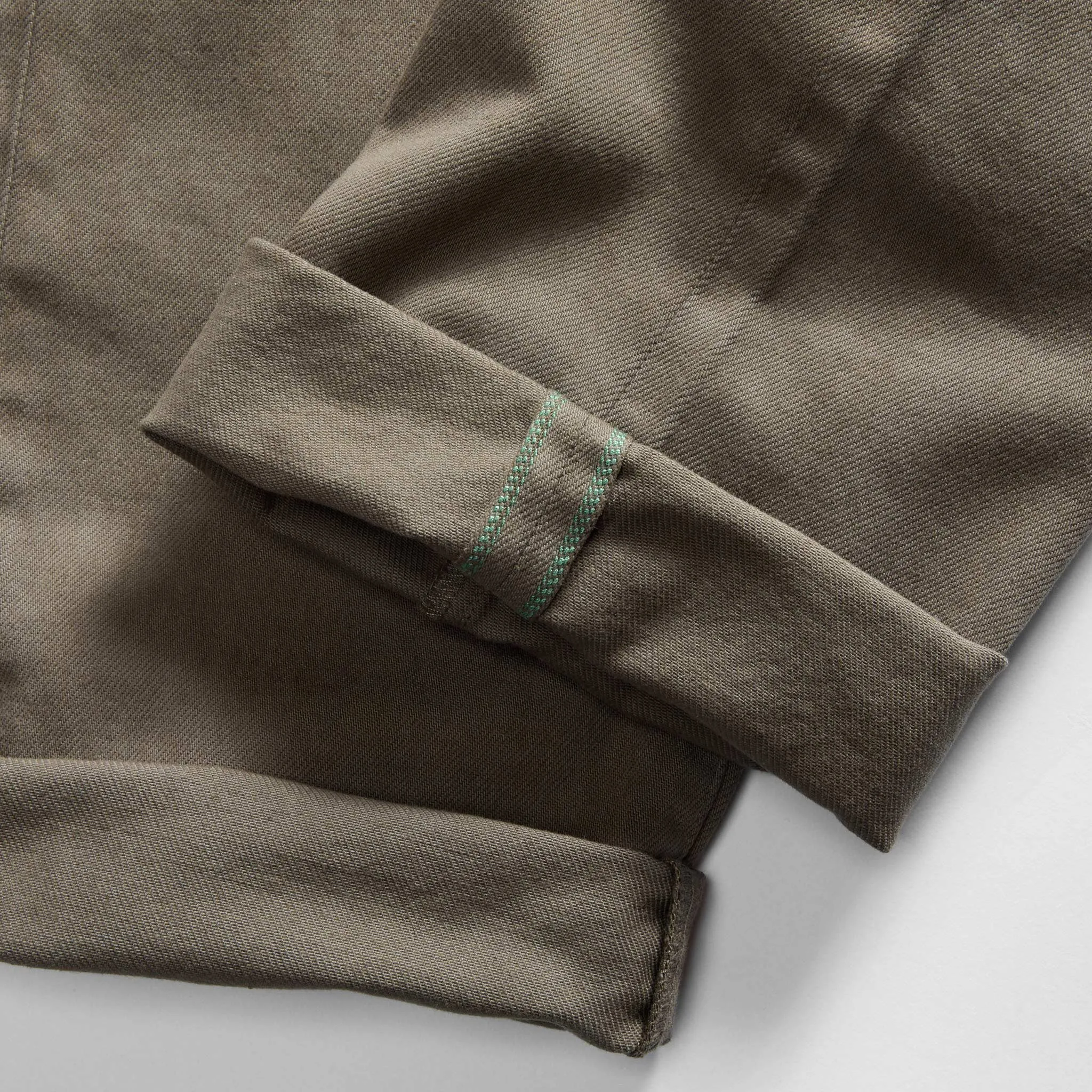 The Slim All Day Pant in Fatigue Olive Selvage Denim