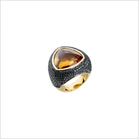 Triadra 18K Gold & Citrine Ring with Black Diamonds