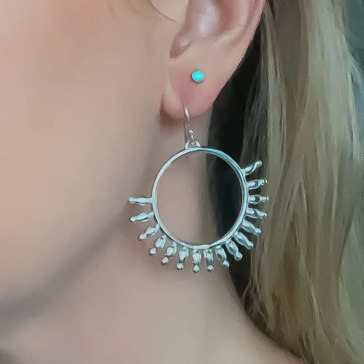 Tribal Hoop Earrings Sterling Silver